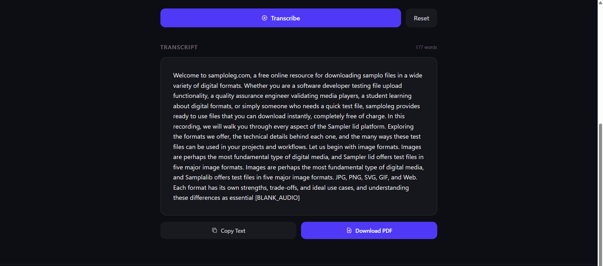 Audio Transcriber - Get audio transcript in a PDF preview 1