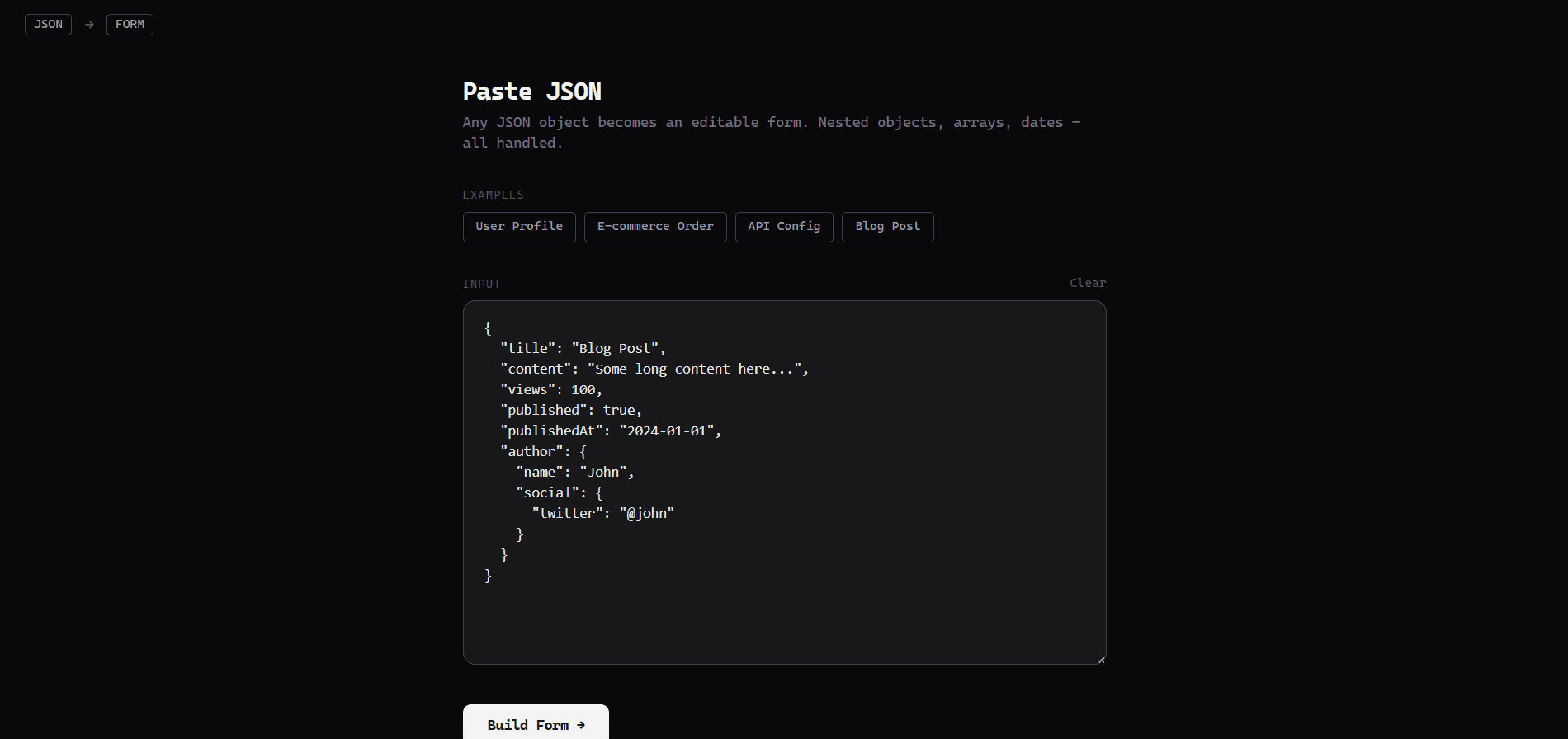 JSON To Form preview 1