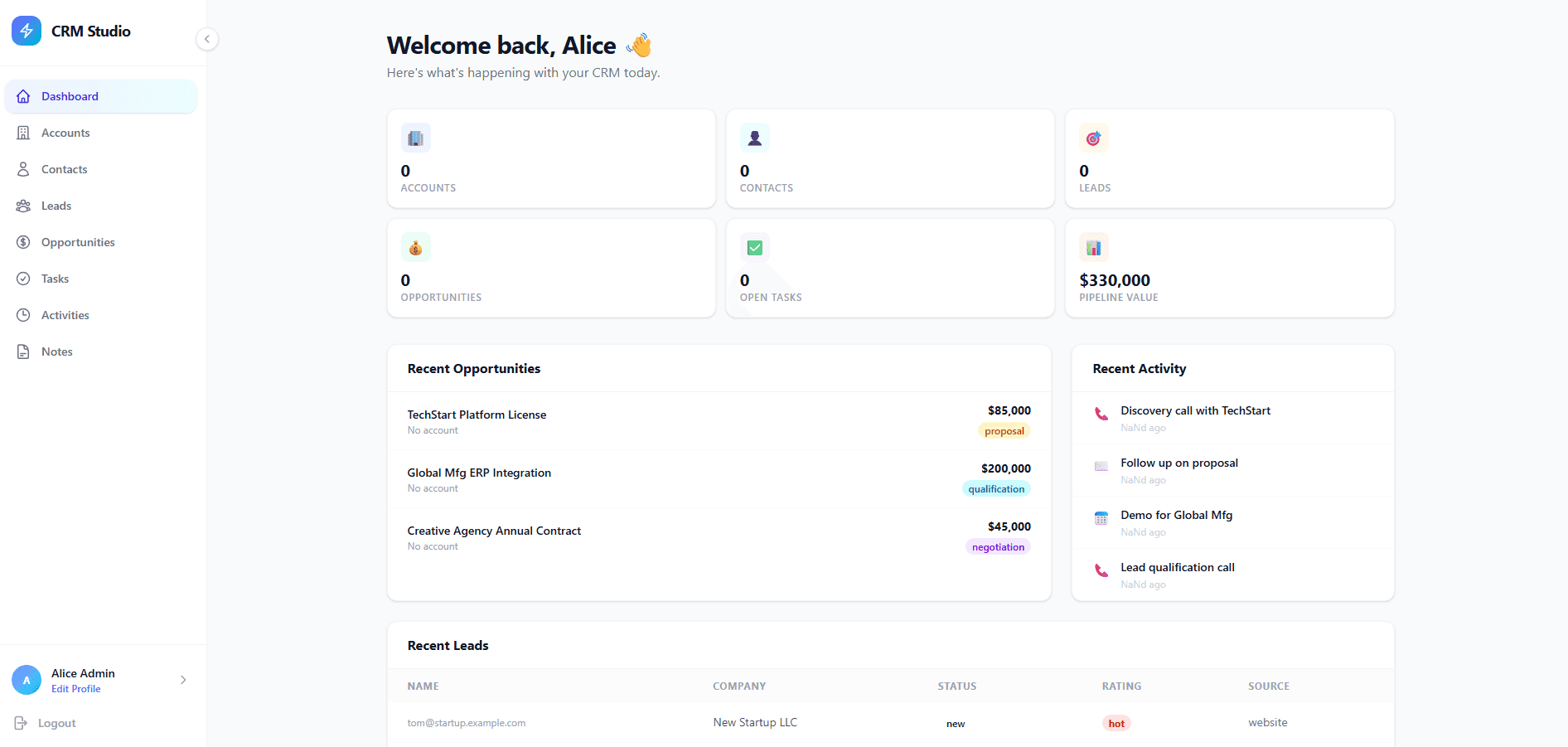 Full Stack CRM Template preview 1